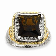 Sterling Silver & Flash Gold-plated Square Smokey Brown CZ Ring