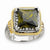 Sterling Silver & Flash Gold-plated Fancy Square Green CZ Ring