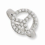 Sterling Silver CZ Peace Sign Ring