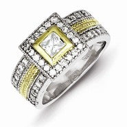 Sterling Silver & Vermeil Square CZ Ring