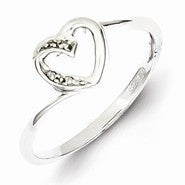 Sterling Silver w/Rhodium Polished Diamond Heart Ring