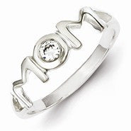 Sterling Silver & CZ Polished Mom Ring