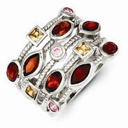 Sterling Silver Red/Champagne/Purple CZ Ring