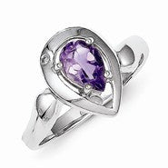 Sterling Silver Diamond accent Pear Shaped Amethyst Ring