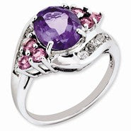 Sterling Silver Amethyst, Pink Tourmaline & White Topaz Ring