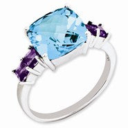 Sterling Silver Light Swiss Blue Topaz & Amethyst Ring
