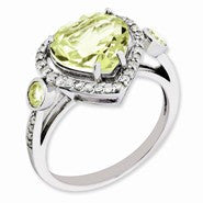 Sterling Silver Diamond & Lemon Quartz Ring