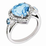 Sterling Silver Diamond & Light Swiss Blue Topaz Ring