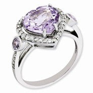 Sterling Silver Diamond & Pink Amethyst Ring