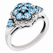 Sterling Silver Diamond & Light Swiss Blue Topaz Ring