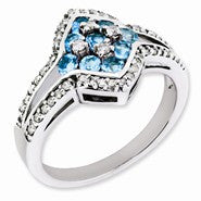 Sterling Silver Diamond & Light Swiss Blue Topaz Ring