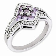 Sterling Silver Diamond & Pink Amethyst Ring