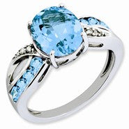 Sterling Silver Diamond & Light Swiss Blue Topaz Ring