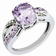Sterling Silver Diamond & Pink Amethyst Ring