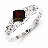 Sterling Silver Diamond & Garnet Ring