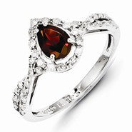 Sterling Silver Diamond & Garnet Ring