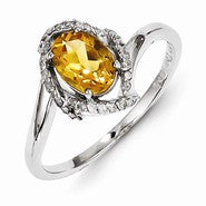 Sterling Silver Diamond & Citrine Ring