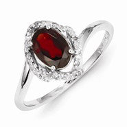 Sterling Silver Diamond & Garnet Ring