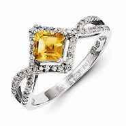 Sterling Silver Diamond & Citrine Ring