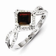 Sterling Silver Diamond & Garnet Ring
