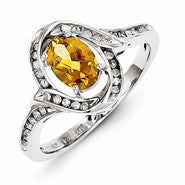 Sterling Silver Diamond & Citrine Ring