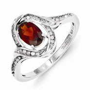 Sterling Silver Diamond & Garnet Ring