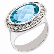 Sterling Silver Diamond & Blue Topaz Ring