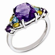 Sterling Silver Amethyst, Blue Topaz & Citrine Ring