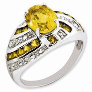 Sterling Silver Citrine & Diamond Ring