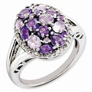 Sterling Silver Pink Amethyst & Diamond Ring