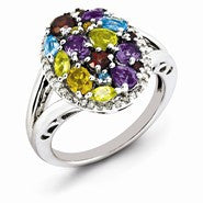 Sterling Silver Rainbow & Diamond Ring