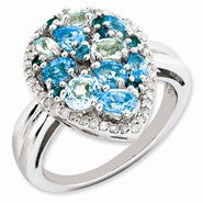 Sterling Silver Light Swiss Blue Topaz & Diamond Ring
