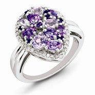 Sterling Silver Pink Amethyst & Diamond Ring