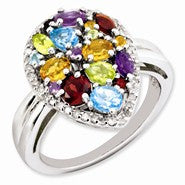 Sterling Silver Rainbow & Diamond Ring