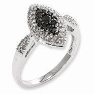Sterling Silver Black and White Diamond Double Marquis Ring