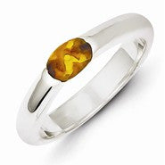 Sterling Silver Yellow Oval CZ Half Bezel Ring
