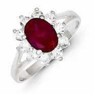 Sterling Silver Red Oval CZ Cluster Ring