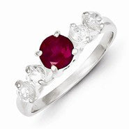 Sterling Silver Red Round CZ with Side Stones Ring