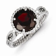 Sterling Silver Garnet Twisted Circle Ring
