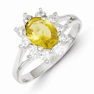 Sterling Silver Yellow Oval CZ Cluster Ring