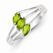 Sterling Silver Lime Green 3-stone Marquise CZ Ring