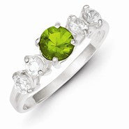Sterling Silver Lime Green Round CZ with Side Stones Ring