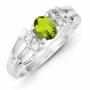 Sterling Silver Lime Green Oval CZ with Side Stones Ring