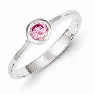 Sterling Silver Pink Round Bezel CZ Ring