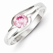 Sterling Silver Pink Round Bezel CZ Ring