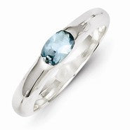 Sterling Silver Light Blue Oval CZ Half Bezel Ring