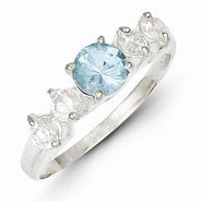 Sterling Silver Light Blue Round CZ with Side Stones Ring
