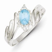Sterling Silver Light Blue Oval CZ with Side Stones Ring