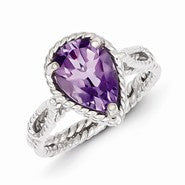 Sterling Silver Amethyst Pear Twisted Ring