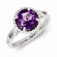 Sterling Silver Amethyst Twisted Circle Ring